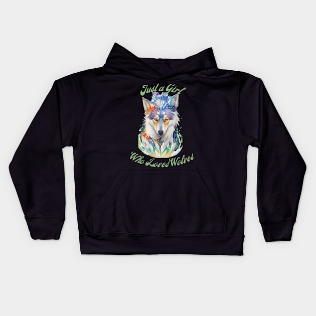 Girl Who Loves Wolves Kids Hoodie by jlee